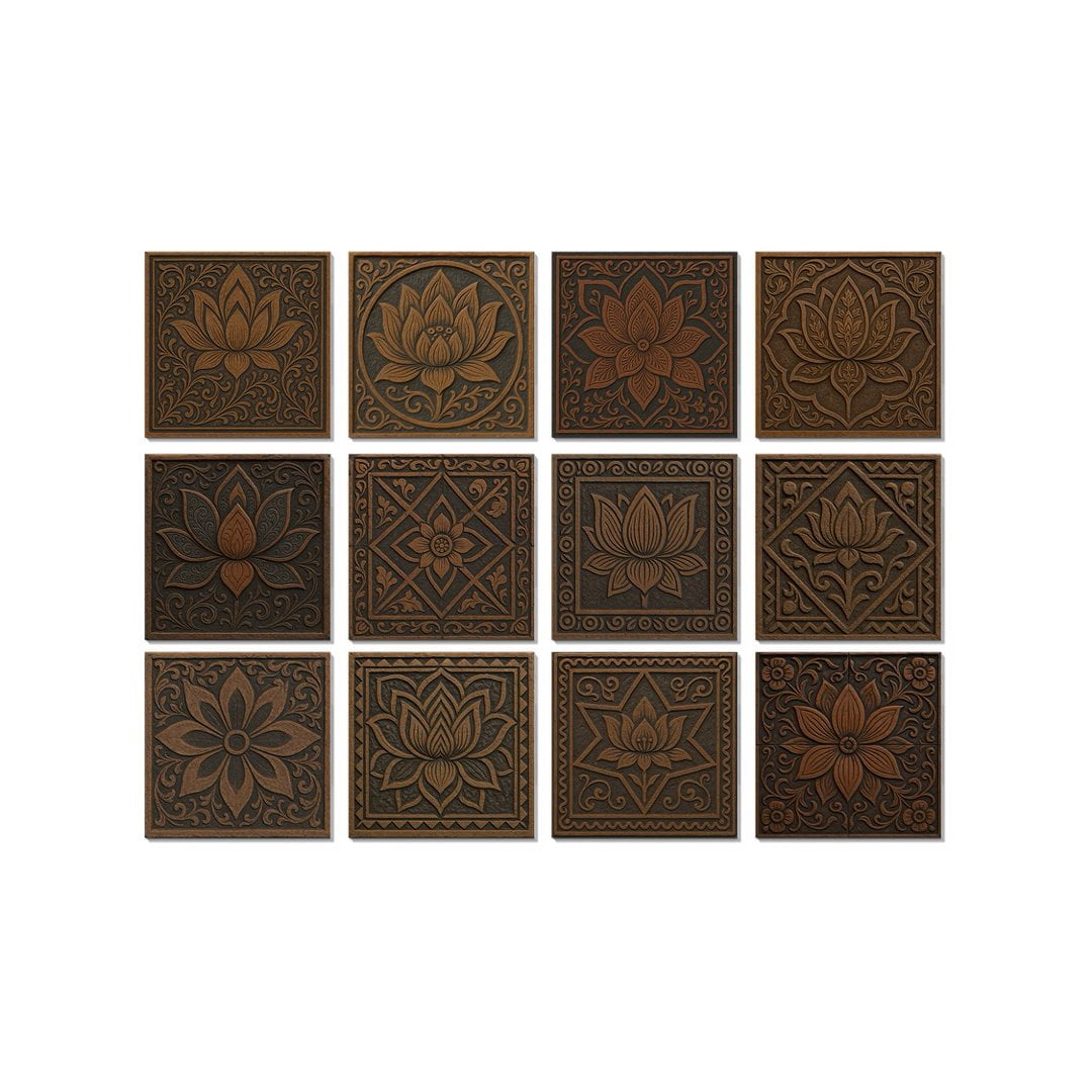12 Pcs Foaming Board Vinyl Tiles Stickers Wall Decals 5.91" x 5.91" Waterproof Peel and Stick Backsplash Kitchen Brown Gray Flowers Pattern Mural