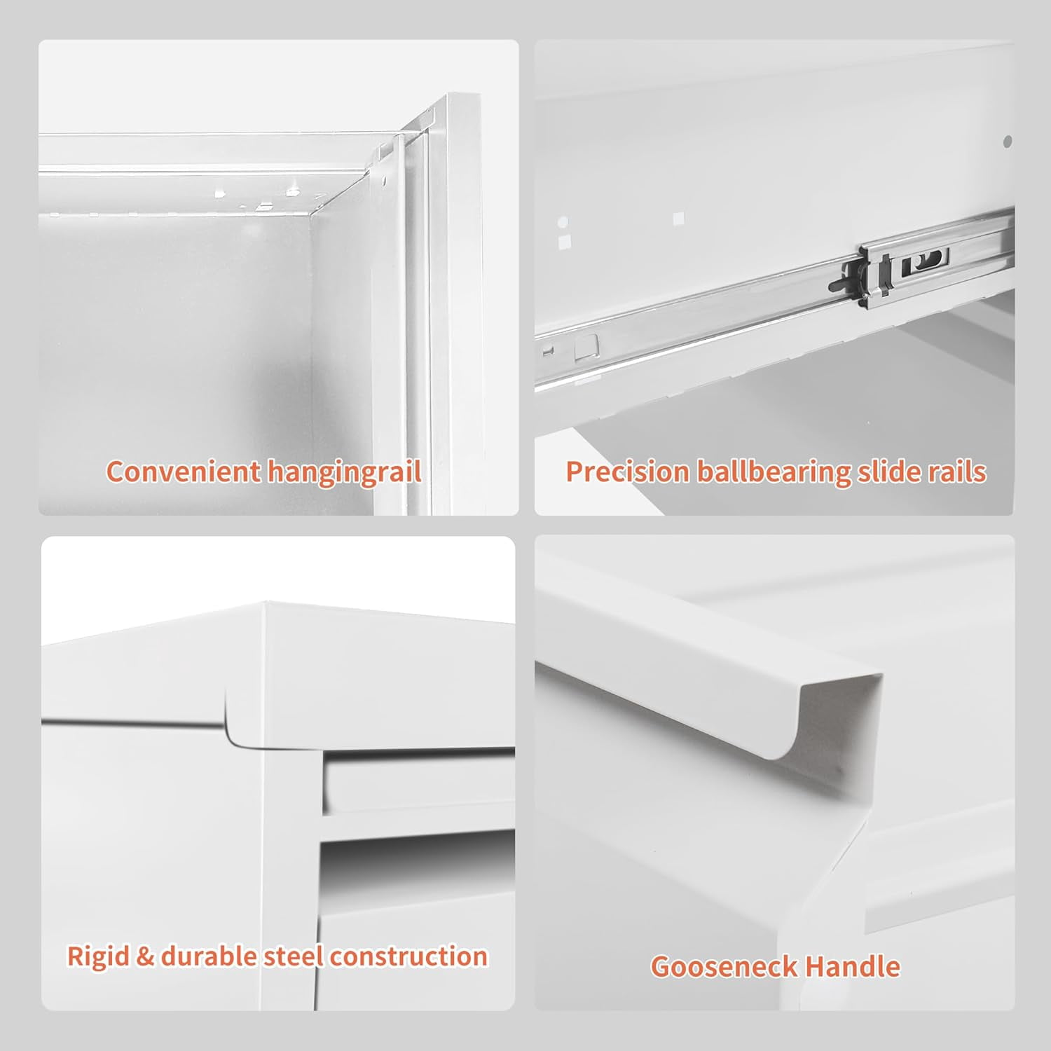 IKIMI 4-Drawer Vertical File Cabinets with Lock, Portable Rolling Metal Filing Cabinet for Legal/Letter/A4 Files, White
