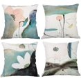 thumbnail image 1 of Ensemble de 4 Housses de Coussin Décoratives Lotus en Coton Lin Carré pour Canapé Extérieur 18x18 Pouces, 1 of 7