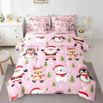 Manfei Kawaii Santa Claus Twin Bedding Sets 7-Piece,Cute Christmas Reindeer Bedding Comforter Set,Merry Xmas Sheet Sets For Teens,Breathable Home Decor Reversible