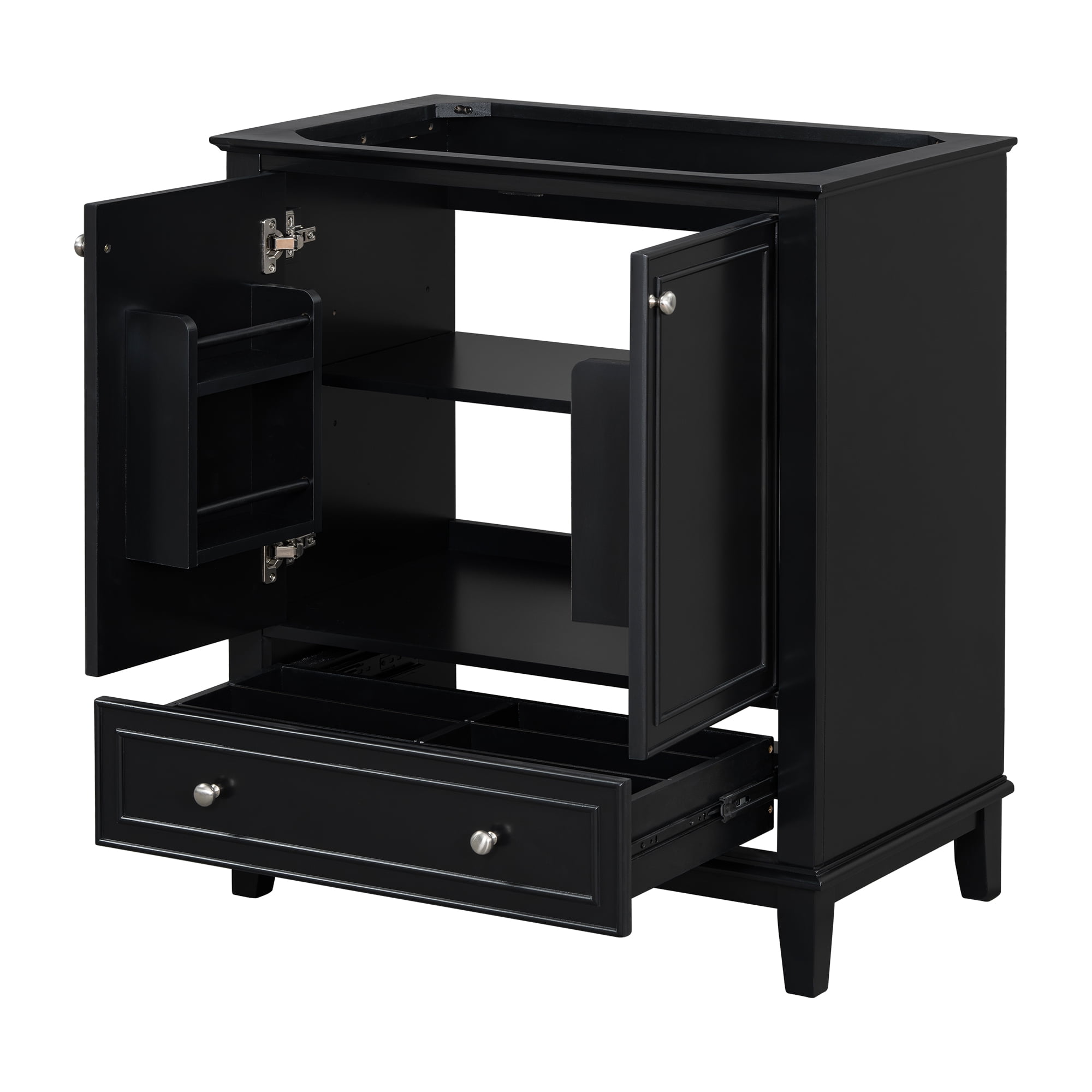 30" Bathroom Vanity without Sink, Base Only, Multi-functional Bathroom Cabinet with Doors and Drawer, Solid Frame and MDF Board, Black