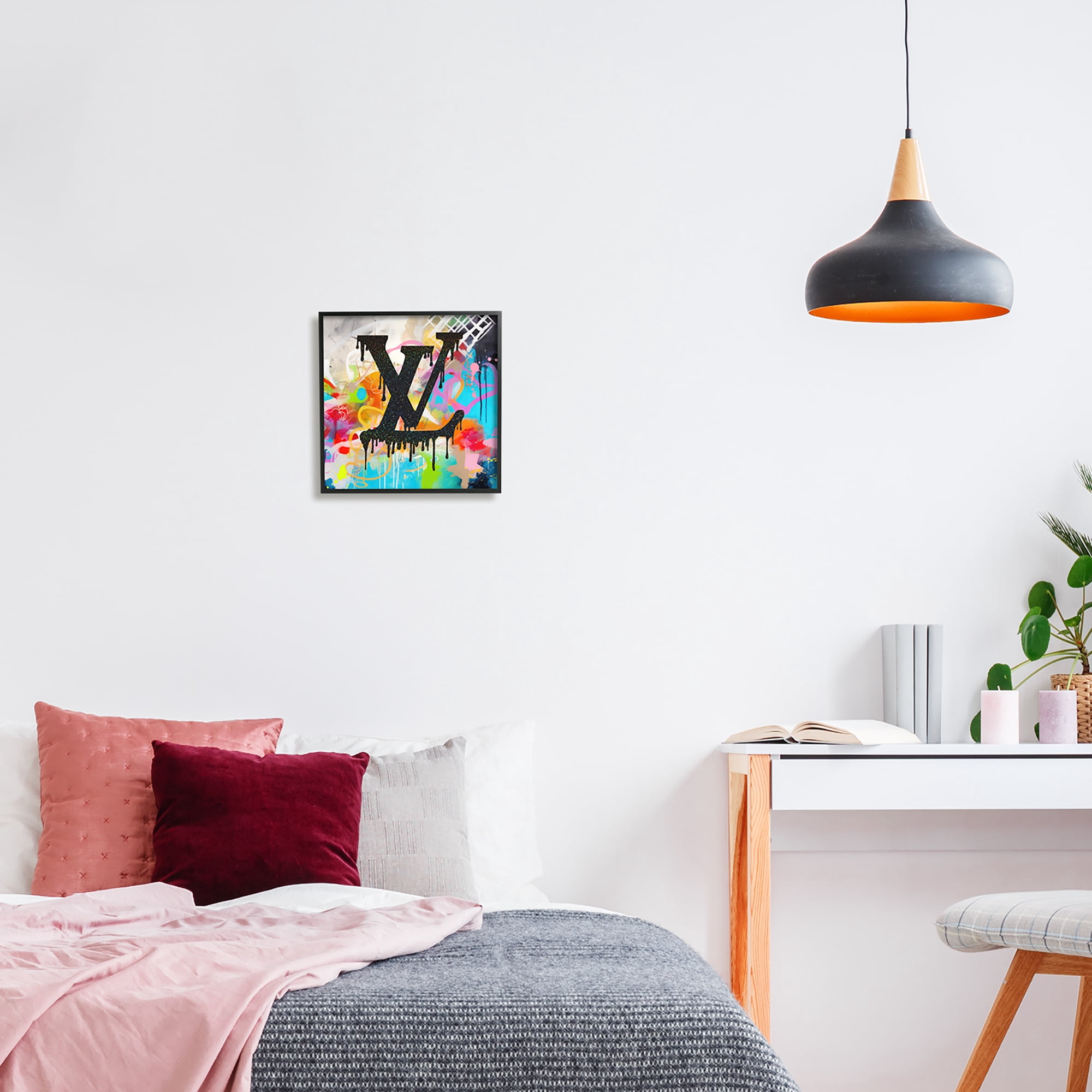 Stupell Industries Fashion Logo on Graffiti Abstract Painting Black Framed Art Print Wall Art, 12 x 12