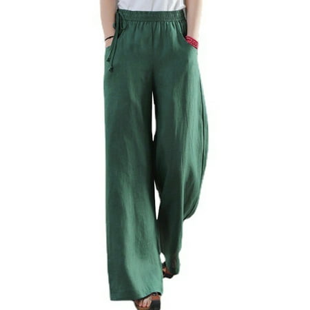 

Capreze Womens Casual Loungewear Pants Ladies Cotton Linen Pajama Pants Ladies Sleep Lounge Pants Palazzo Flare Trouser Green S