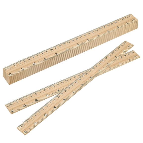 10 Pack 12 Inch Wooden Ruler, 30cm Wood Measuring Ruler 2 Scale for Home, Office