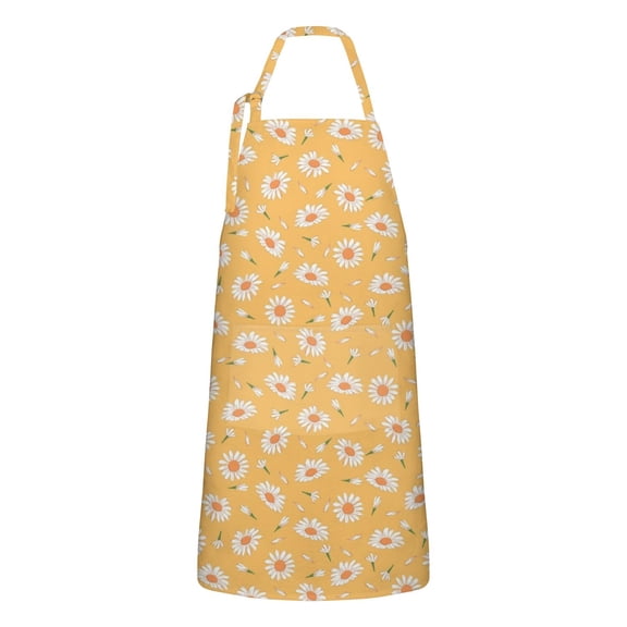 Yellow Daisy Flower Retro Pattern Apron-Garden Aprons for Women with Pockets-Cotton Linen Waterproof Kitchen Cooking Gardening Aprons Adjustable for Kitchen,Cooking,BBQ and Salon 33x27 Inch
