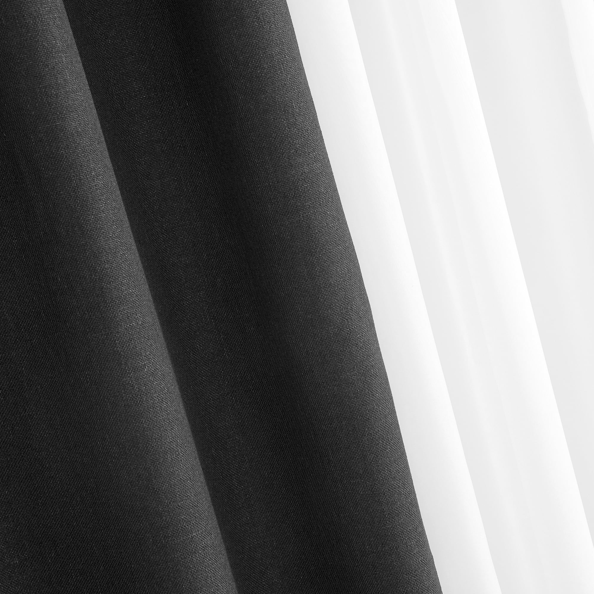 Mainstays Solid Twill Blackout Curtain Panel and Sheers, Set of 4, Rich Black, 27.5" W x 63" L