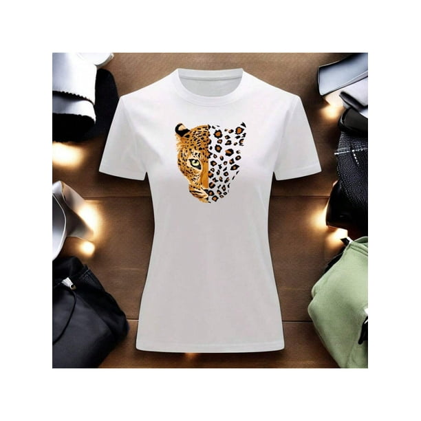 Playera Blusa Con Estampado De Jaguar Animal Print Ropa Para Mujer Color Blanco Talla Chica Marca Emil SaEs