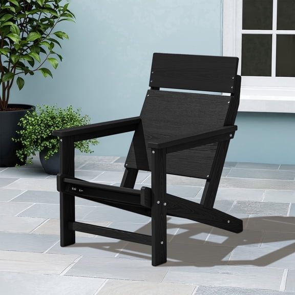 FUNDAZE HDPE Oversized Adirondack Chair, Outdoor Patio Lawn Chairs, Outside HDPE Chairs with Solid Slat Backrest for Lawn, Yard & Poolside, Black