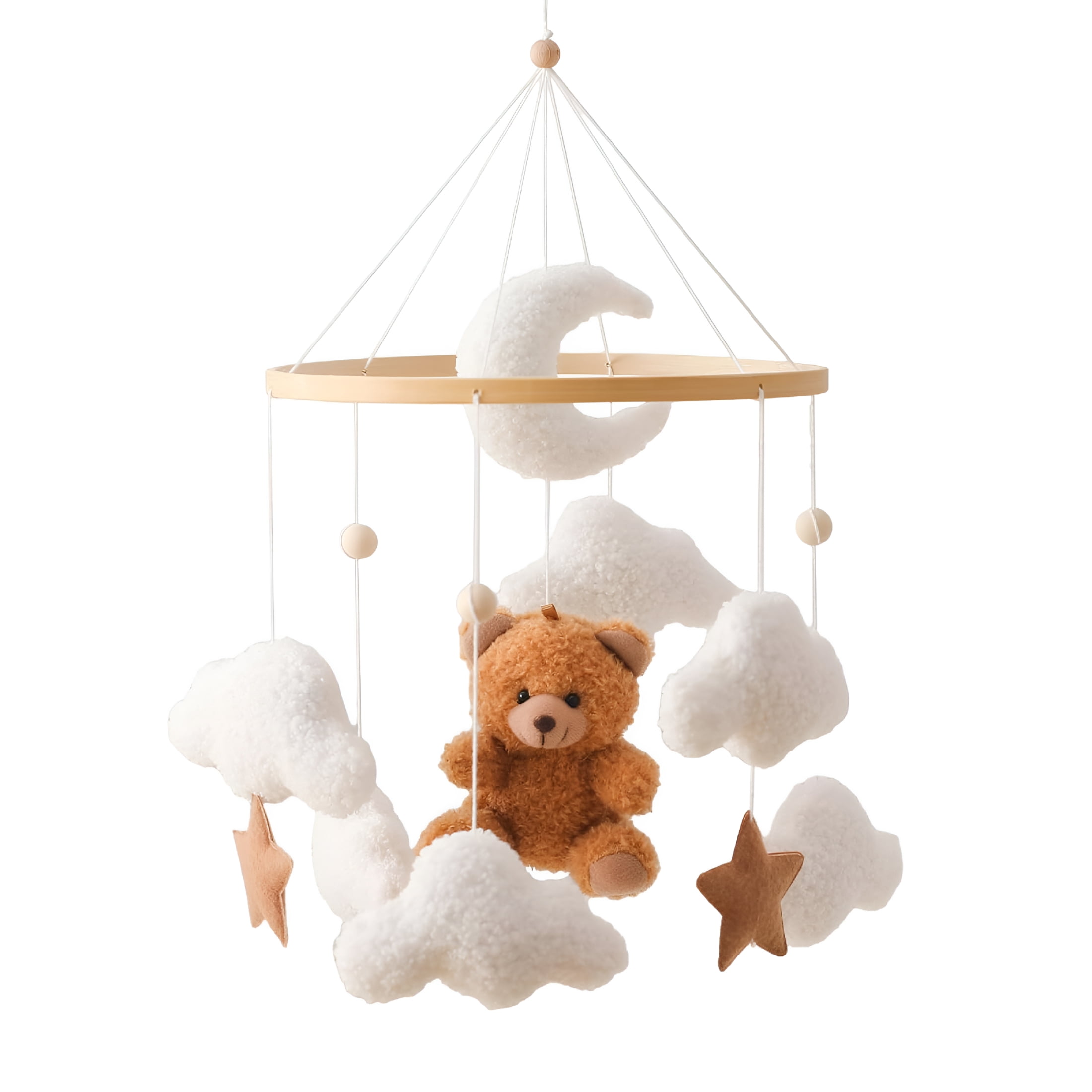 BESTSKY Baby Mobile for Crib Bear Cloud Crib Mobile Handmade Furry Nursery Mobile Gender Neutral Crib Toy Hanging for Nursery Decor Accessories