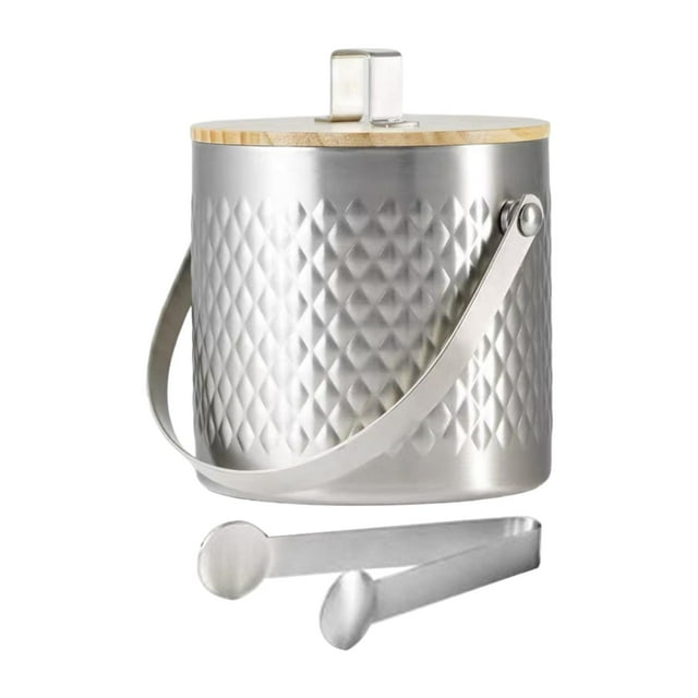 Cubo de hielo con tapa y pinza para enfriar jugos Accesorios de bar Entretenimiento 14 l plata
