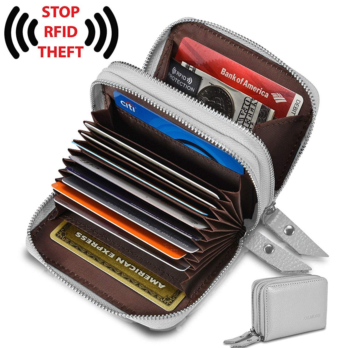 Womens RFID Blocking 12 Slots Credit Card Holder Leather Accordion Wallet 