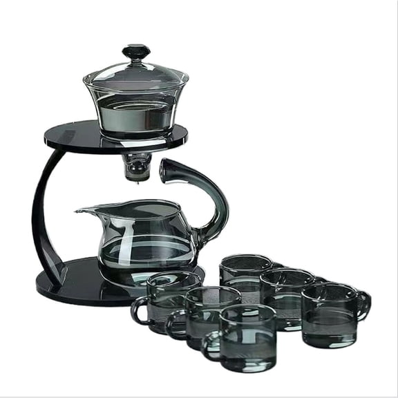 Heat-resistant glass tea set, semi-automatic with infuser teapots, heat-resistant lazy kungfu tea set, glass teapot set with 6 cups, for loose tea office tea