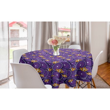 

Underwater Round Tablecloth Oceanic Themed Aquarium Theme Cartoon Clownfish and Round Reefs Circle Table Cloth Cover for Dining Room Kitchen Decor 60 Purple Marigold and White by Ambesonne