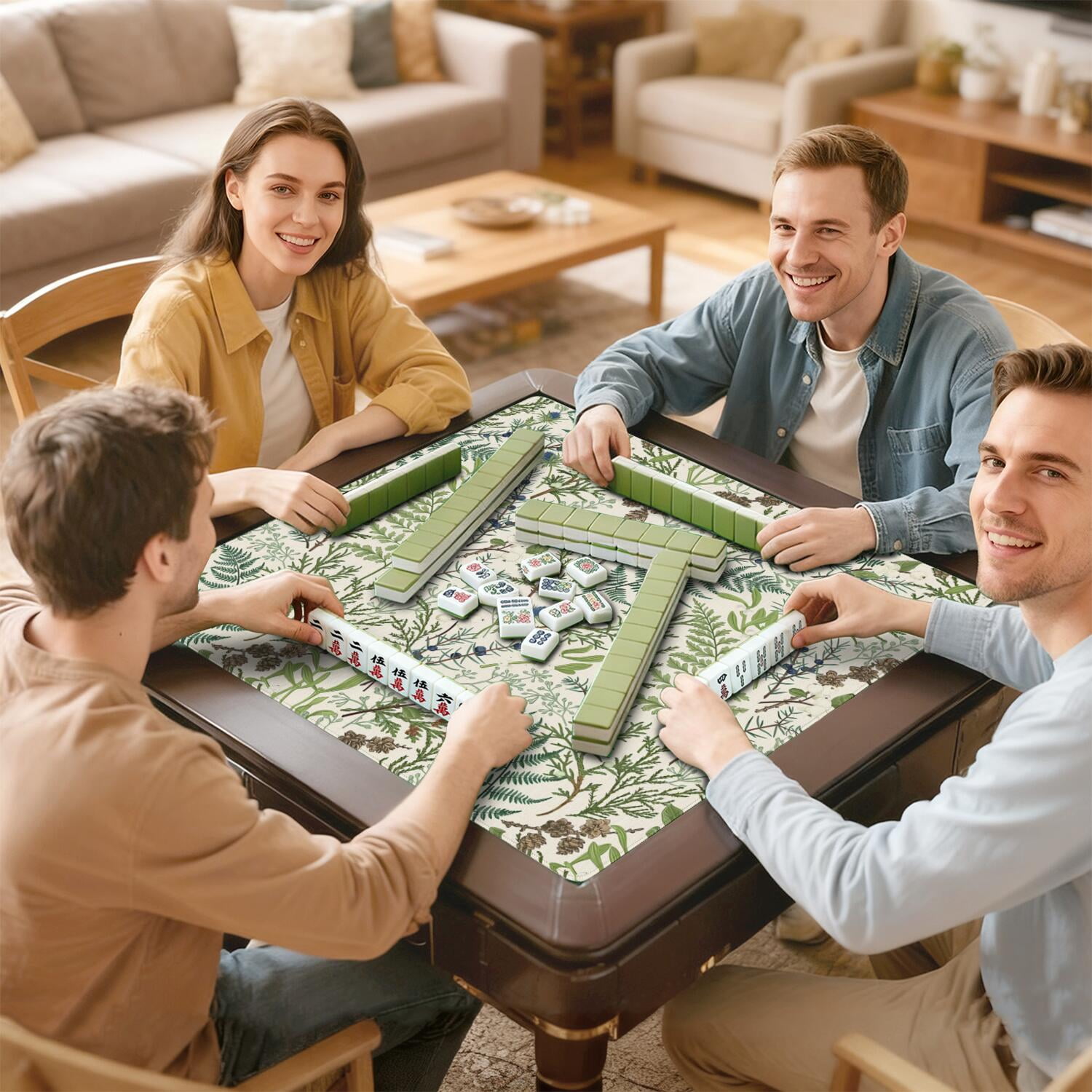 Floral Style Multi-Purpose Rubber Mat, Extra Large 31.5x31.5 Inch Mahjong Table Pad with Anti-Slip Backing for Board & Card Games