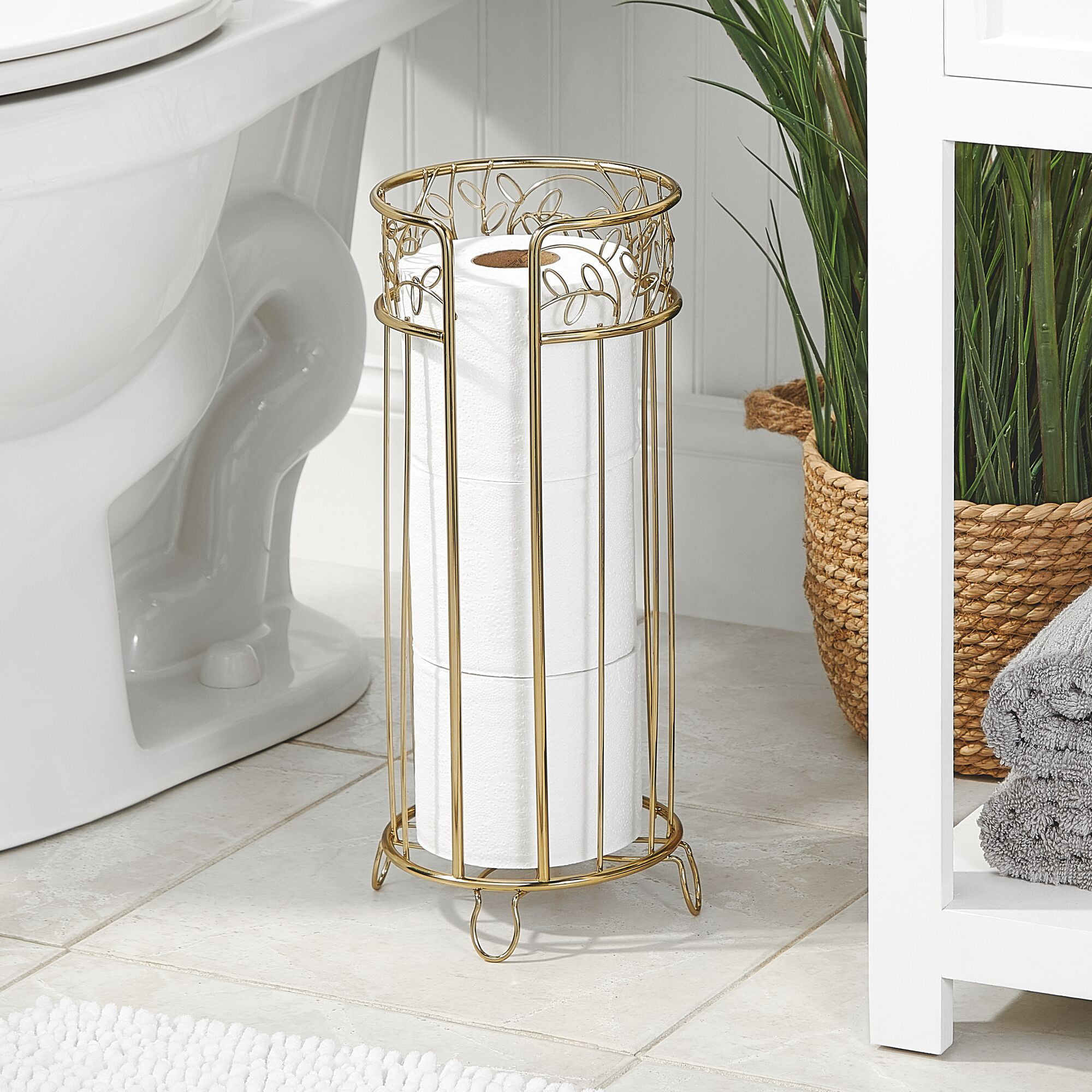 mDesign Decorative Metal Toilet Paper Storage Holder Stand, 3 Rolls - Chrome