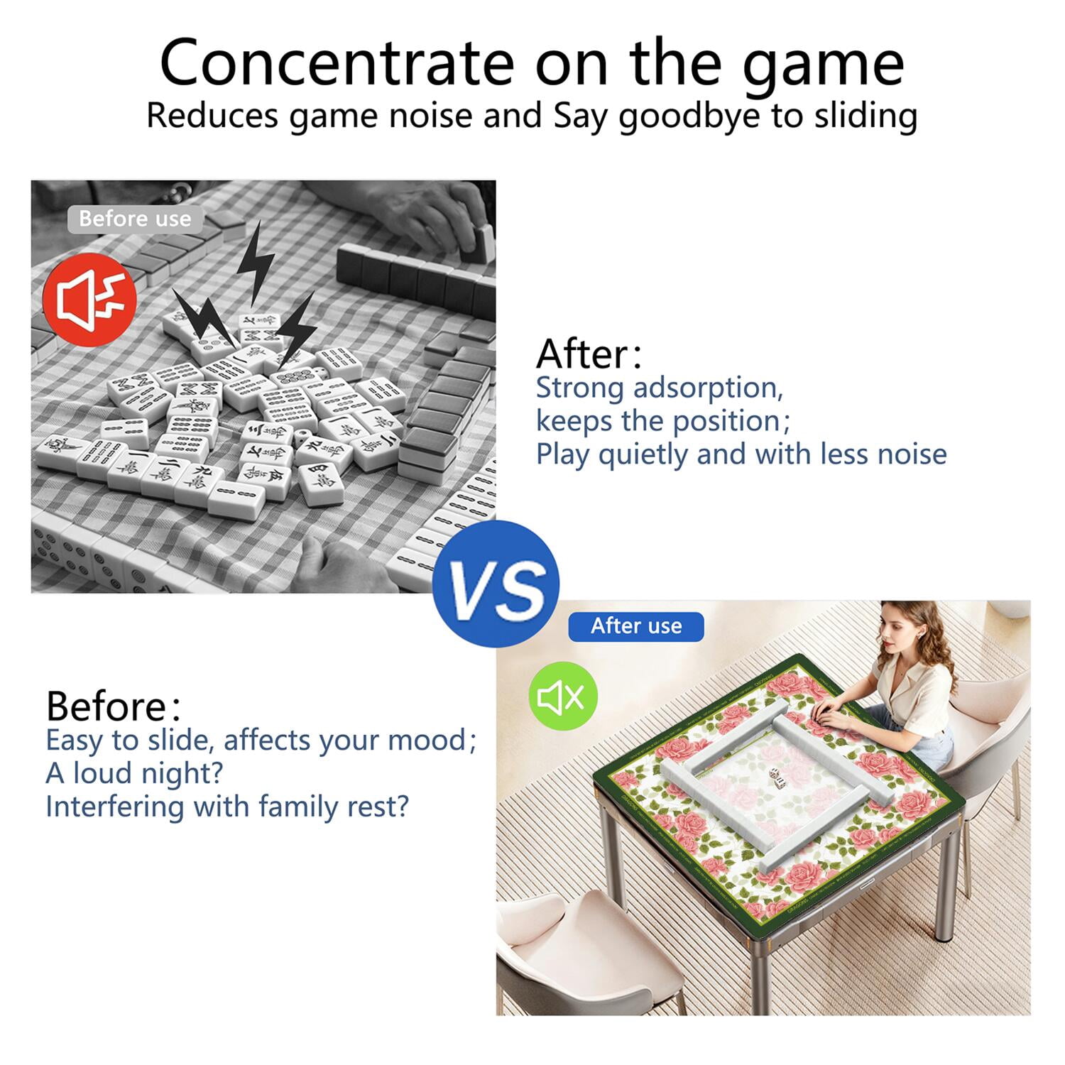 Elegant Mahjong Mat with Rules, 31.5*31.5in Anti Slip American Mahjong Mat for Table, Noise Reduction, Neoprene Mah jongg Mats with Carrying Bag & 3 Dices, Mahjong Set Gift, Board Tile Games Mats