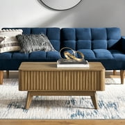 Mopio Brooklyn Mid-Century Modern Lift Top Coffee Table with Storage for Living Room, Waveform Panel (Walnut)