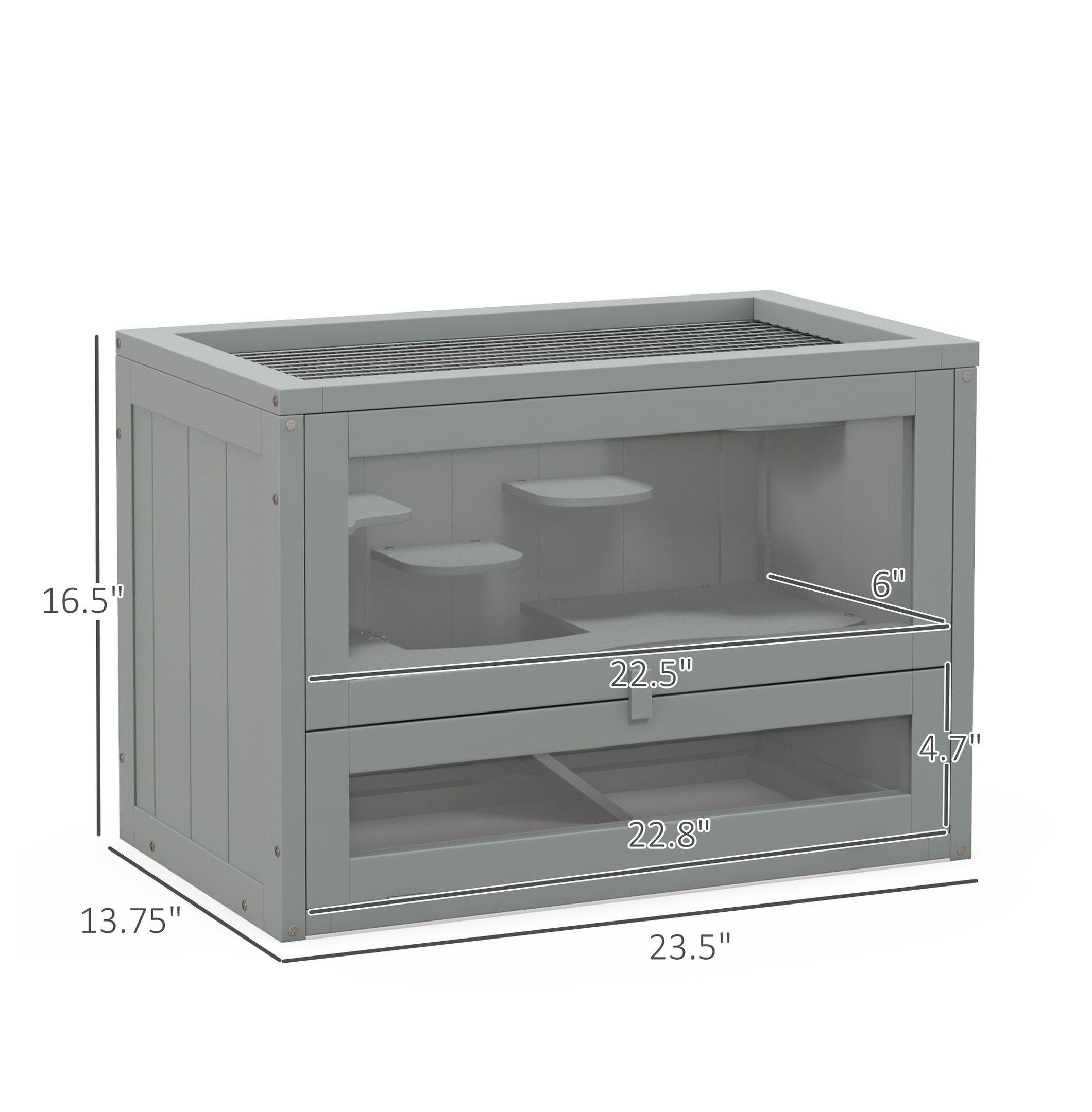 Hamster Cage 2-Level, Wood Small Animal , Open Top & Door, Gray