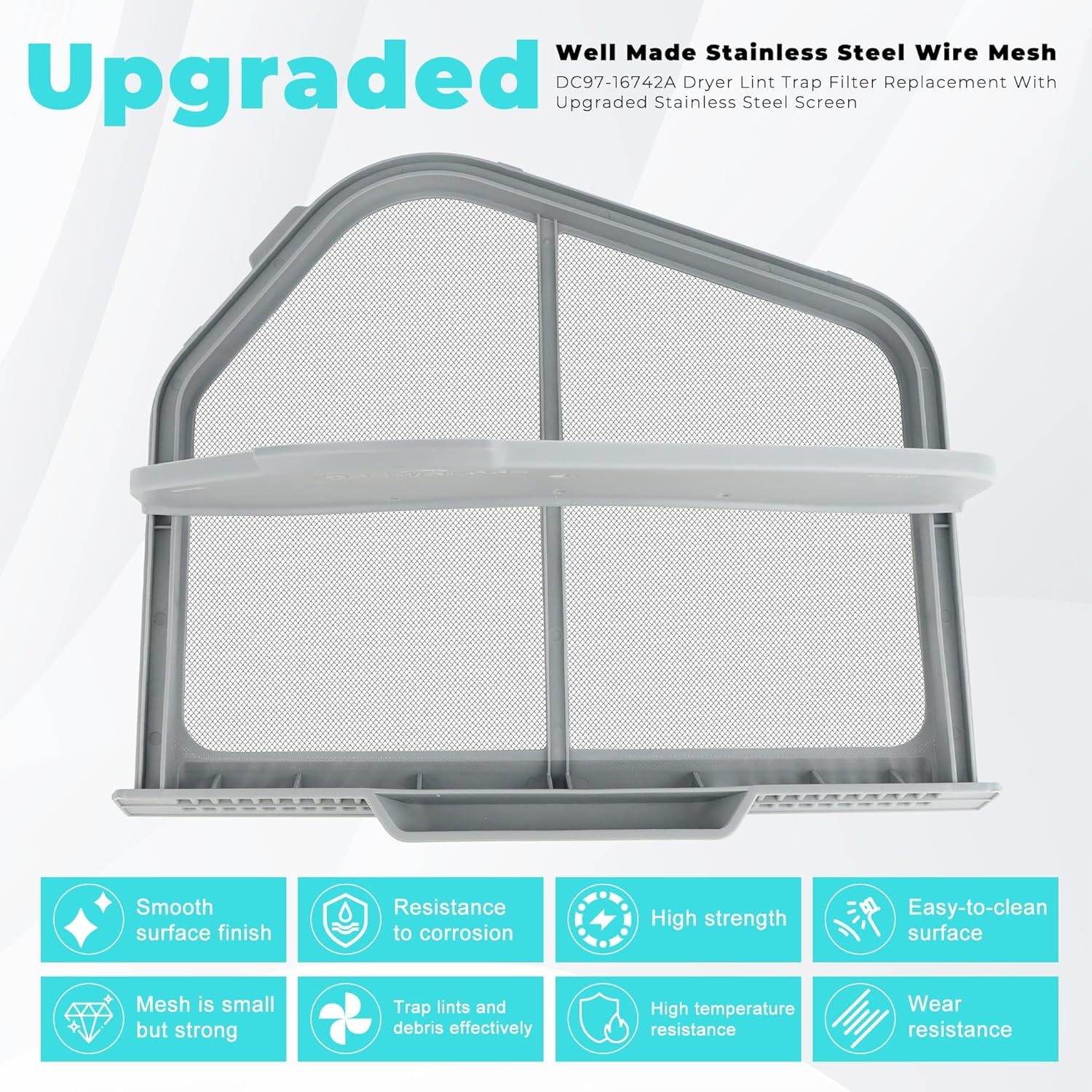 DC97-16742A Lint Trap fit for Samsung Dryer Lint Trap Replacement,Stainless Steel Lint Trap Screen Parts fit for SAMSUNG Dryer DV456ETHDSU/AA DV45H7000EW/A2 DVE50R5200W/A3 DVE50R5400V/A3