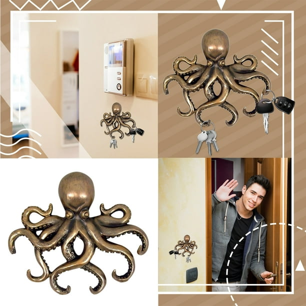 Aofa Wall Hanging Bronze Octopus Decorative Key Holder | Ocean Theme House  Key Hanger Home Entrance Decor | Nautical Octopus Decor Sea Wall Art 