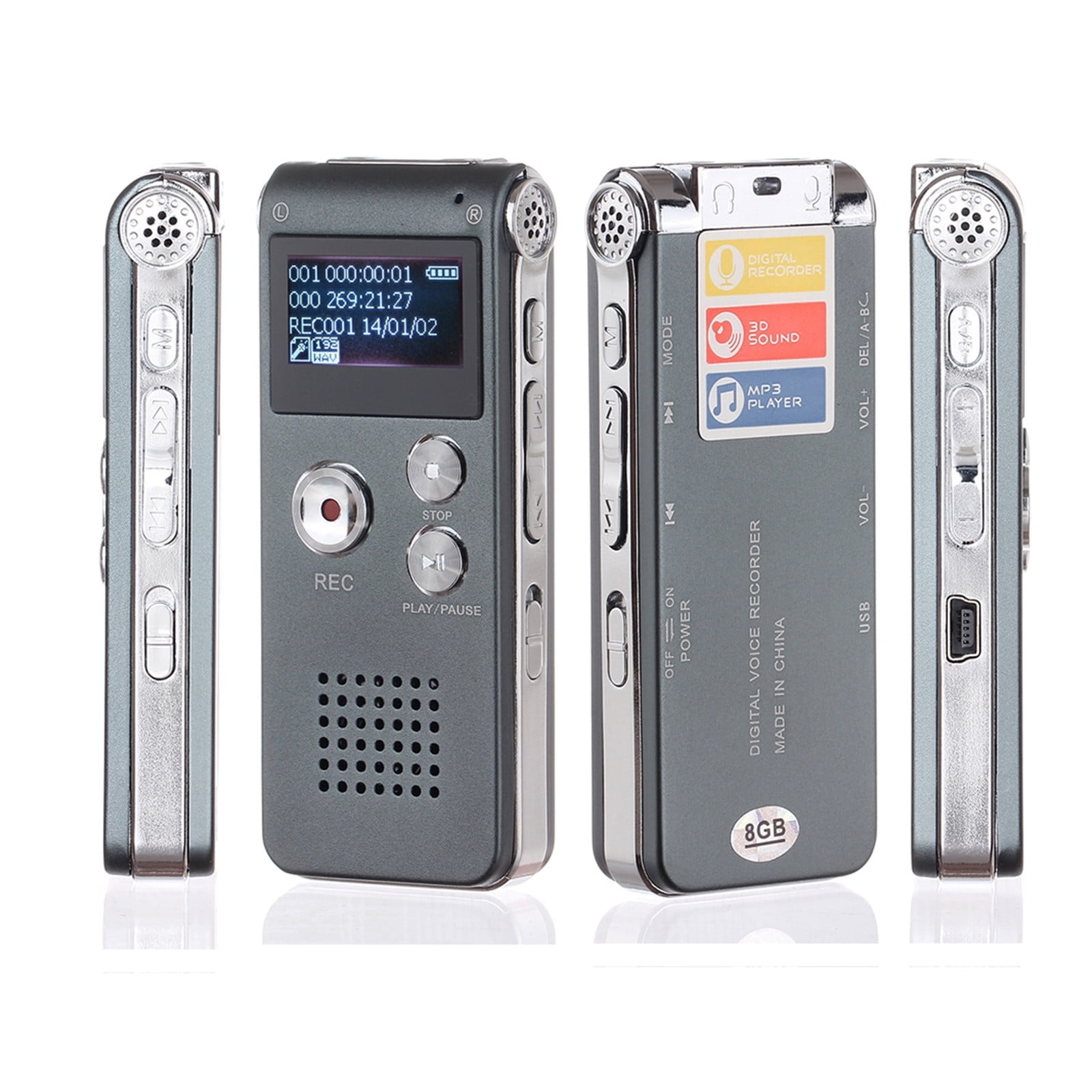 8GB Digital Voice Recorder with MP3 Player – Voice Recorder with Playback – Long Recording, LCD Display, USB Upload – for Professionals, Journalists & Business Use,Small Tape Recorder Device