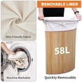 thumbnail image 3 of QinaQin Cesto esquinero para ropa con tapa, capacidad de 58 L, estructura plegable de bambú con bolsa lavable para recámara o baño, 3 of 8