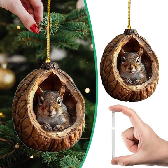 Wall Hangs,Animal Christmas Ornament Christmas Tree Animal Pattern 2D Acrylic Ornament Squirrels Raccoons Pendant Animal Decoration Christmas Decor Keepsake