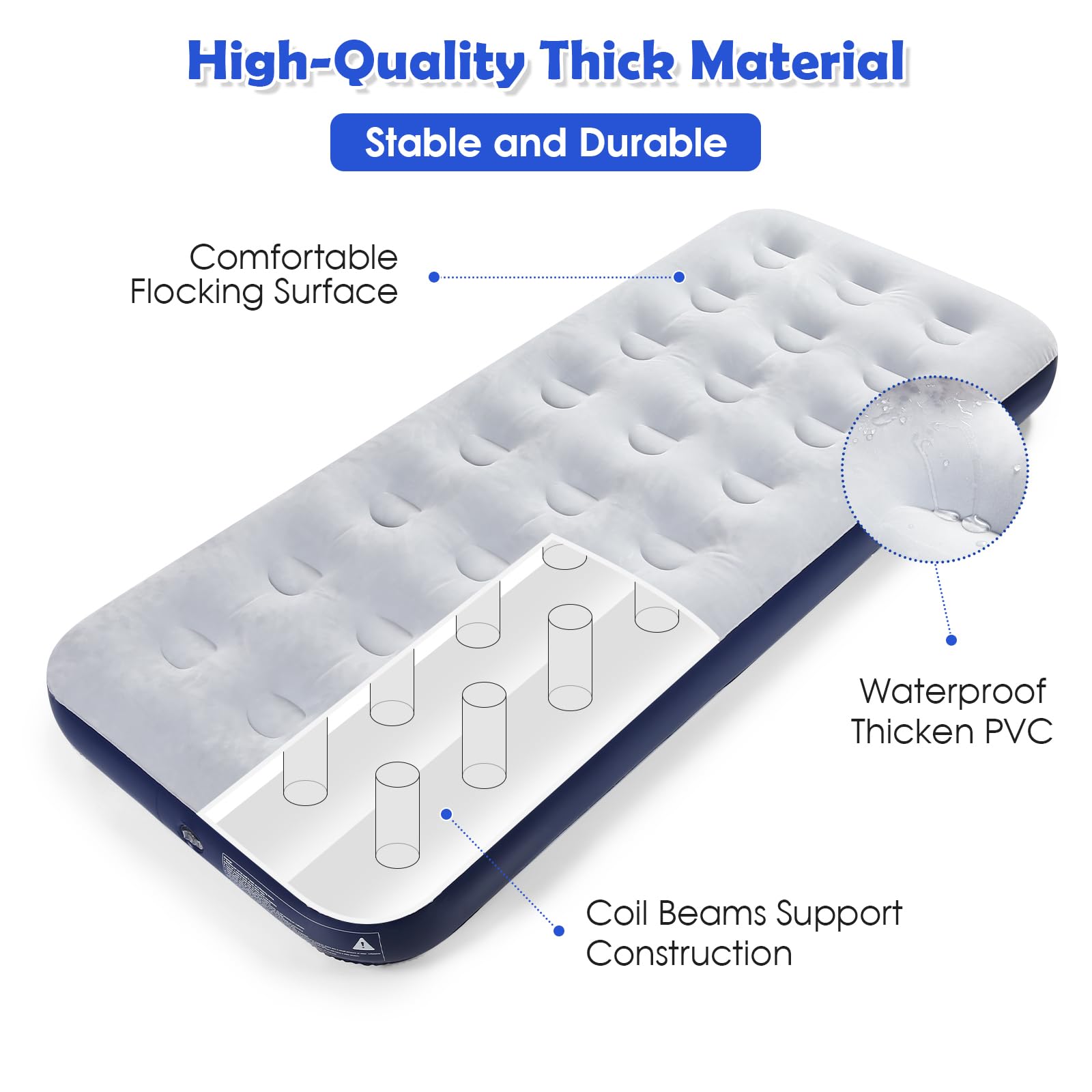 QDH Camping Air Mattress Inflatable Air Bed Flocked Surface Travel Bed Sleeping Pad Air Bed for Outdoor Camping Tent Guest Travelling