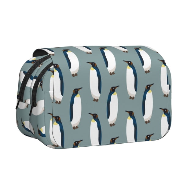 Disketp Penguin Estuche de Lápices de Doble Capa con Tapa Abatible y Cremallera, Organizador Escolar para Adolescentes y Adultos