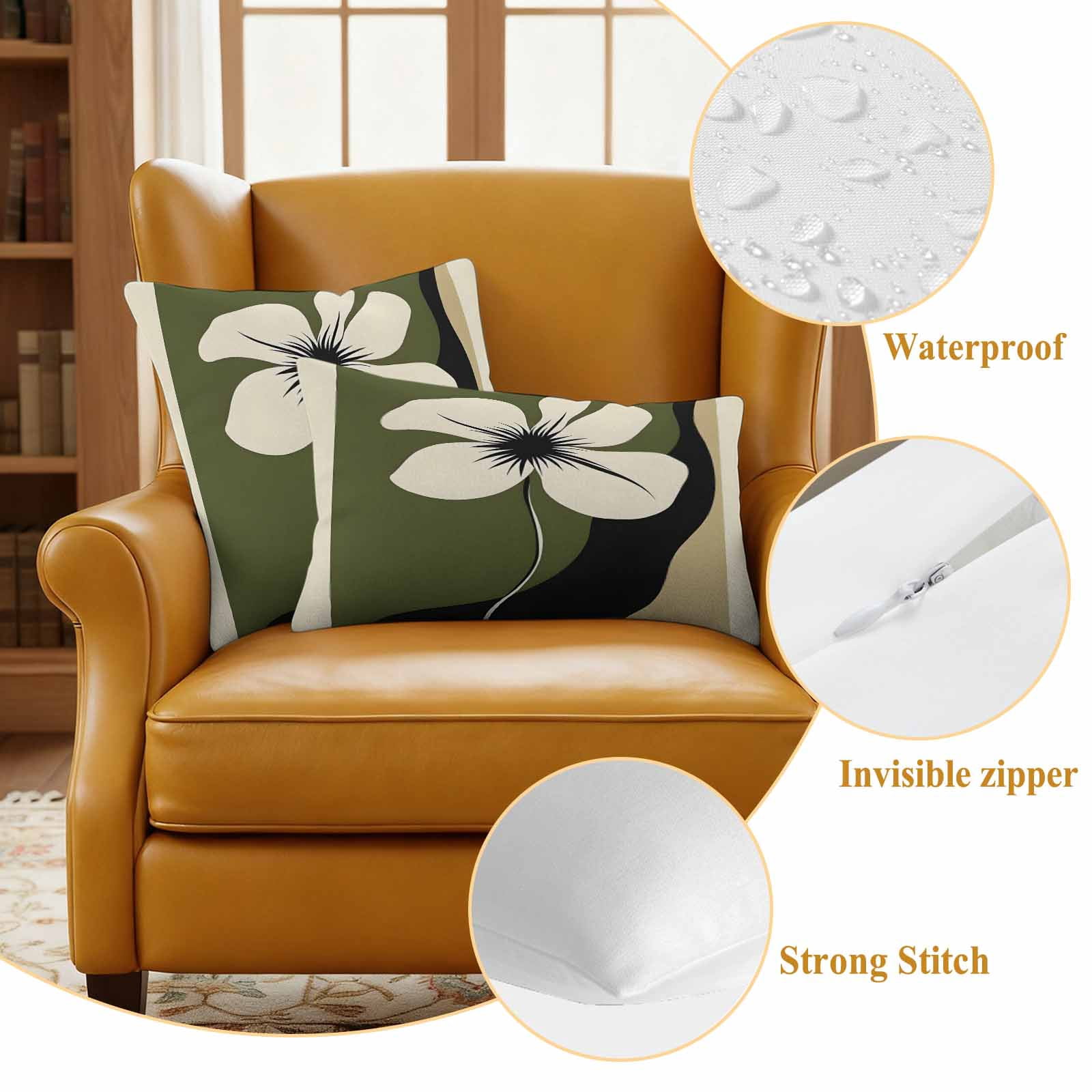 Green Floral Spring Outdoor Waterproof Pillow Covers, Modern Abstract Blooms Botanical Decorative Rectangle Throw Pillowcase Sofa Cushion Sham for Patio/Couch/Chair, 20"x12" 2 Pack