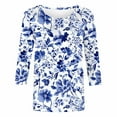 thumbnail image 4 of CYMMPU Tunic Tops 3/4 Sleeve Fall Fashion Shirts Spring Tops Loose Fit Blouses for Women Dressy Casual Flower Printed Round Neck Lightweight Basic T-Shirts Multicolor XXXXL, 4 of 5