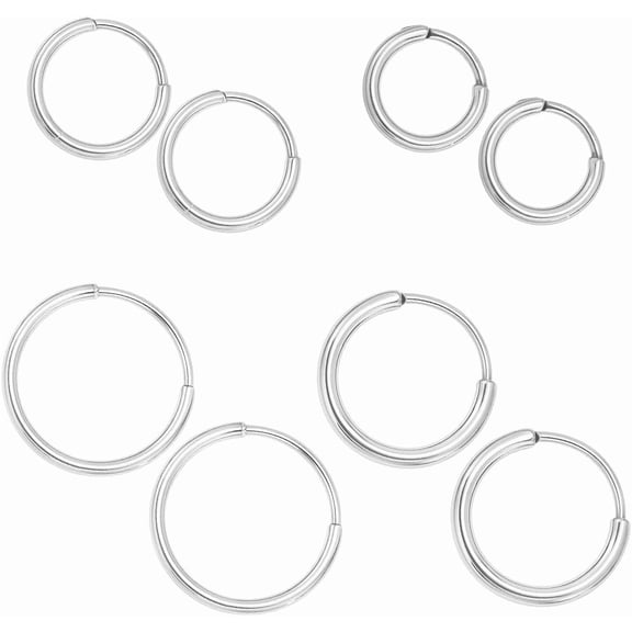 8Pcs 4 Sizes Titanium Hoop Earrings 8.5/10.5/12/14.5mm F136 Implant Grade Pure Titanium Huggie Thin Earring