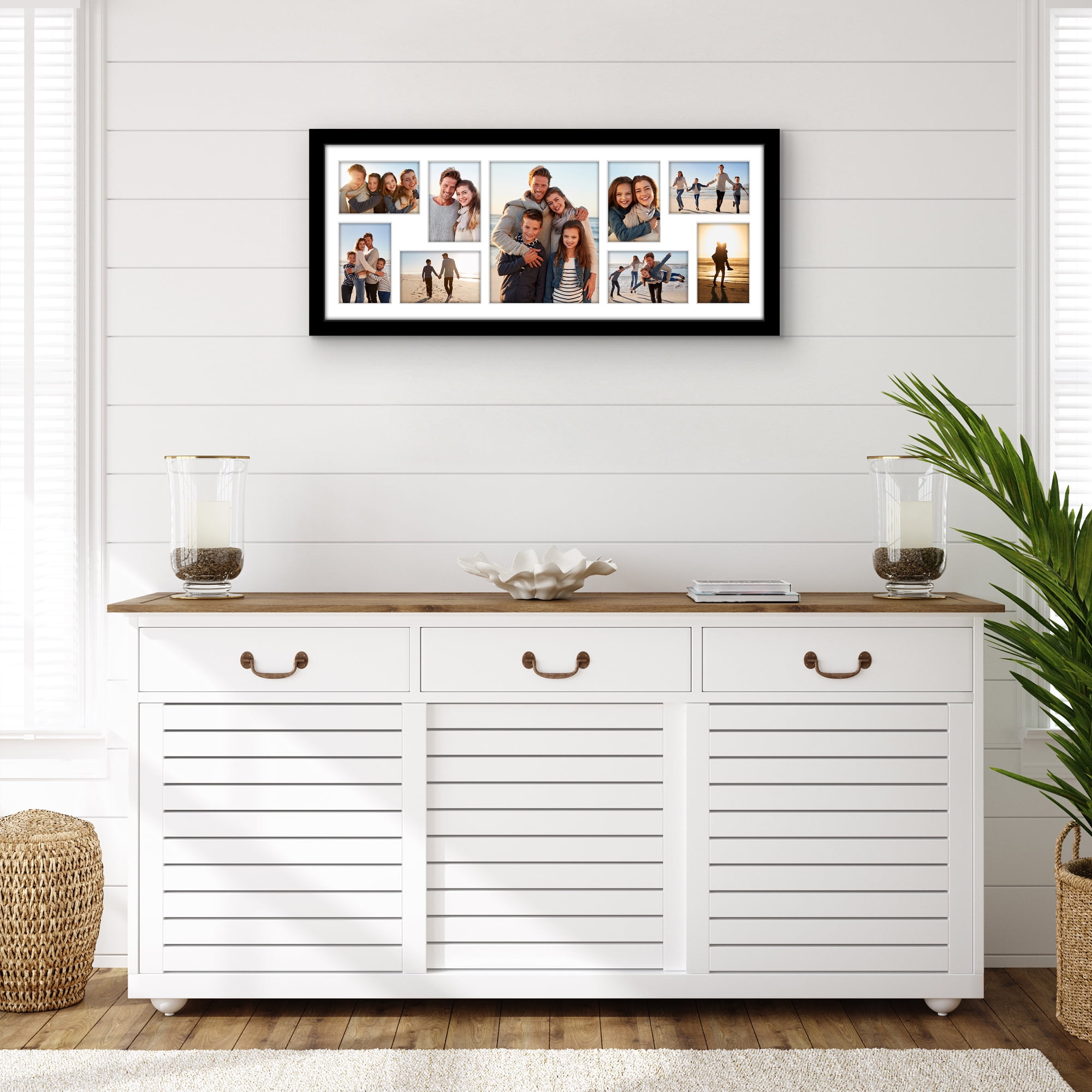 Americanflat 12x30 Picture Frame with Polished Plexiglass Collage Multi Frames Fit One Eight Photos - Black