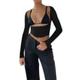 thumbnail image 2 of Franhais Women's Long Sleeve Cropped Tops, Solid Color Round Neck Backless Show Navel T-shirt, 2 of 9