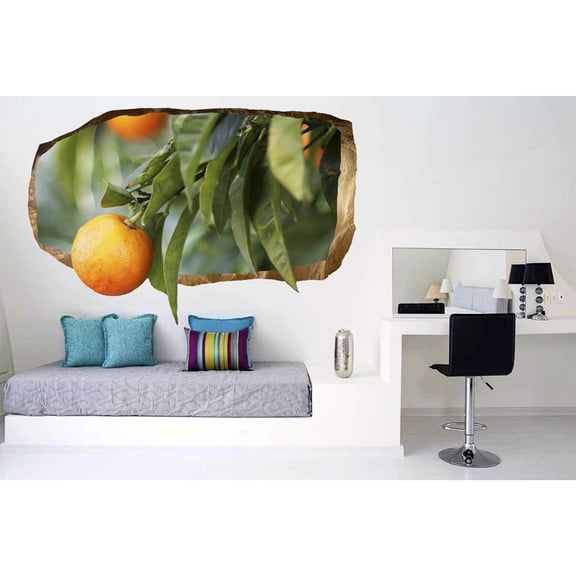 Startonight 3D Mural Wall Art Photo Decor Orange TreeAmazing Dual View Surprise Wall Mural Wallpaper for Bedroom Nature Wall Paper Art Gift Large 47.24 ‘’ By 86.61 ‘’