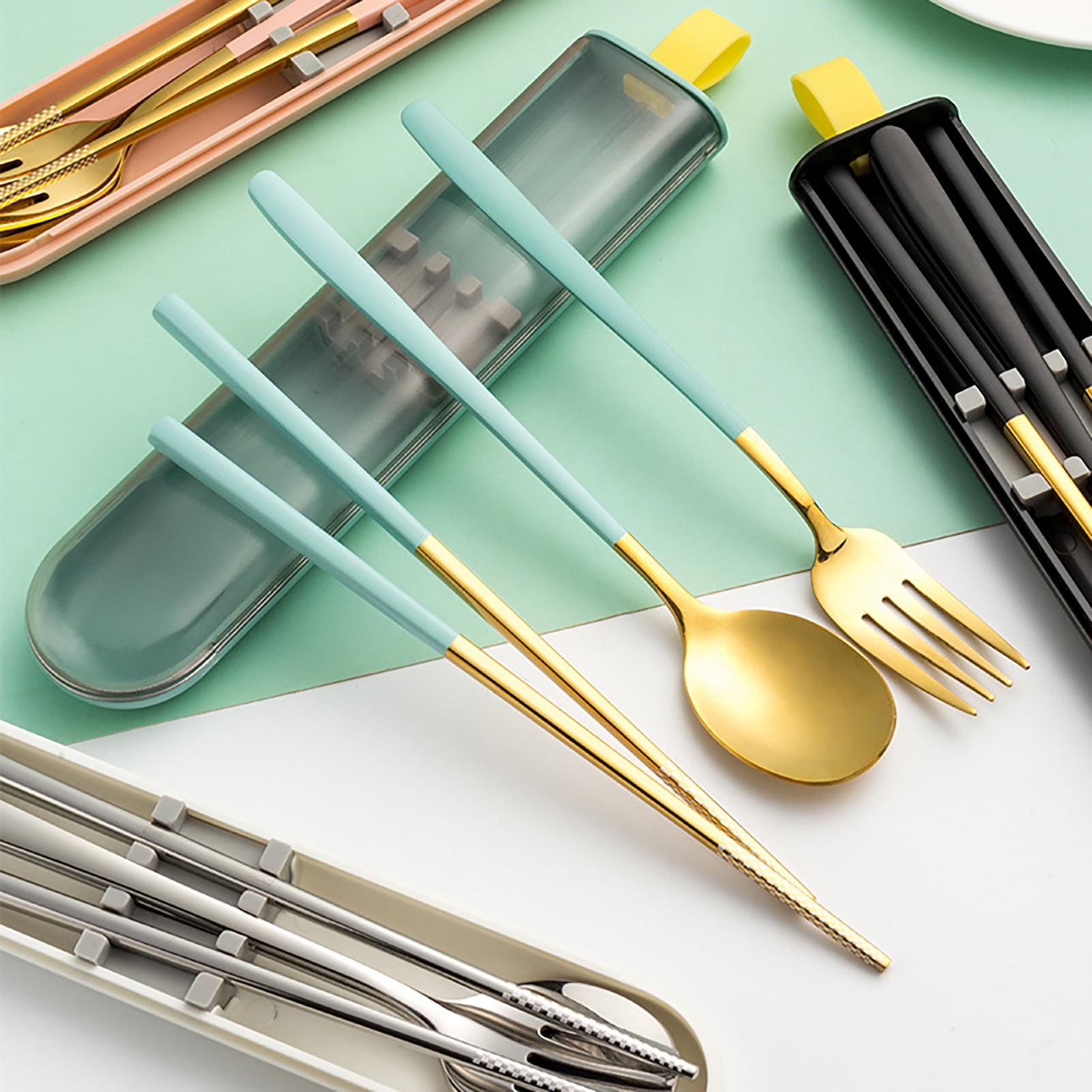 Stainless Steel Cutlery Dinnerware Sets Fork Chopsticks Sets Tableware Spoon 