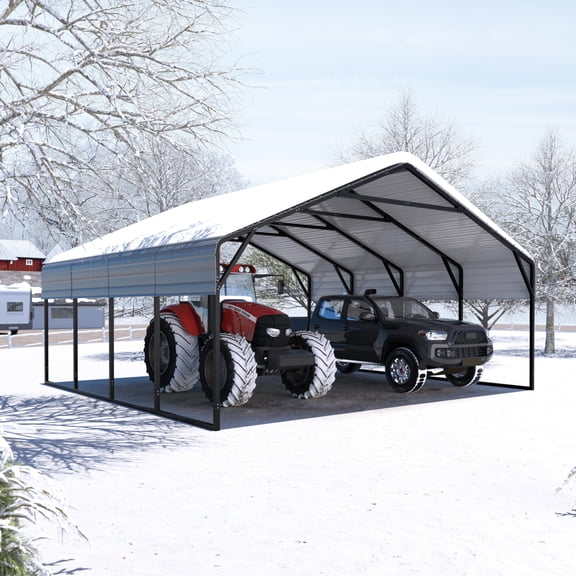 VEIKOUS 20' x 20' Outdoor Metal Carport, Heavy Duty Carport with Steel Panels for Car, Boat, Truck, Gray