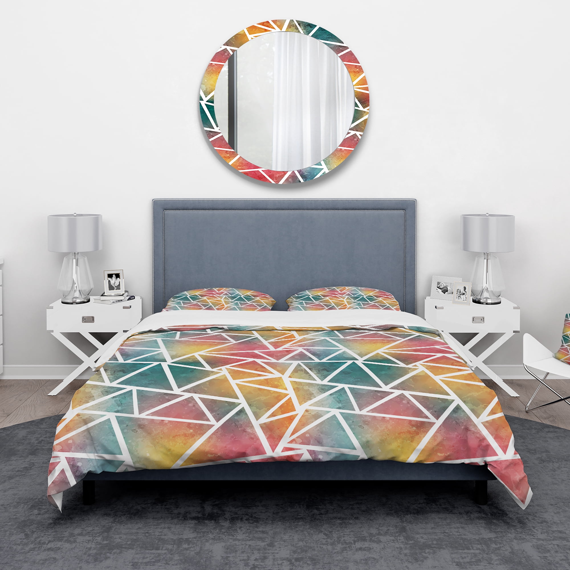 Designart 'Colored Triangle Pattern with Grunge Effect' Modern Duvet Cover Set