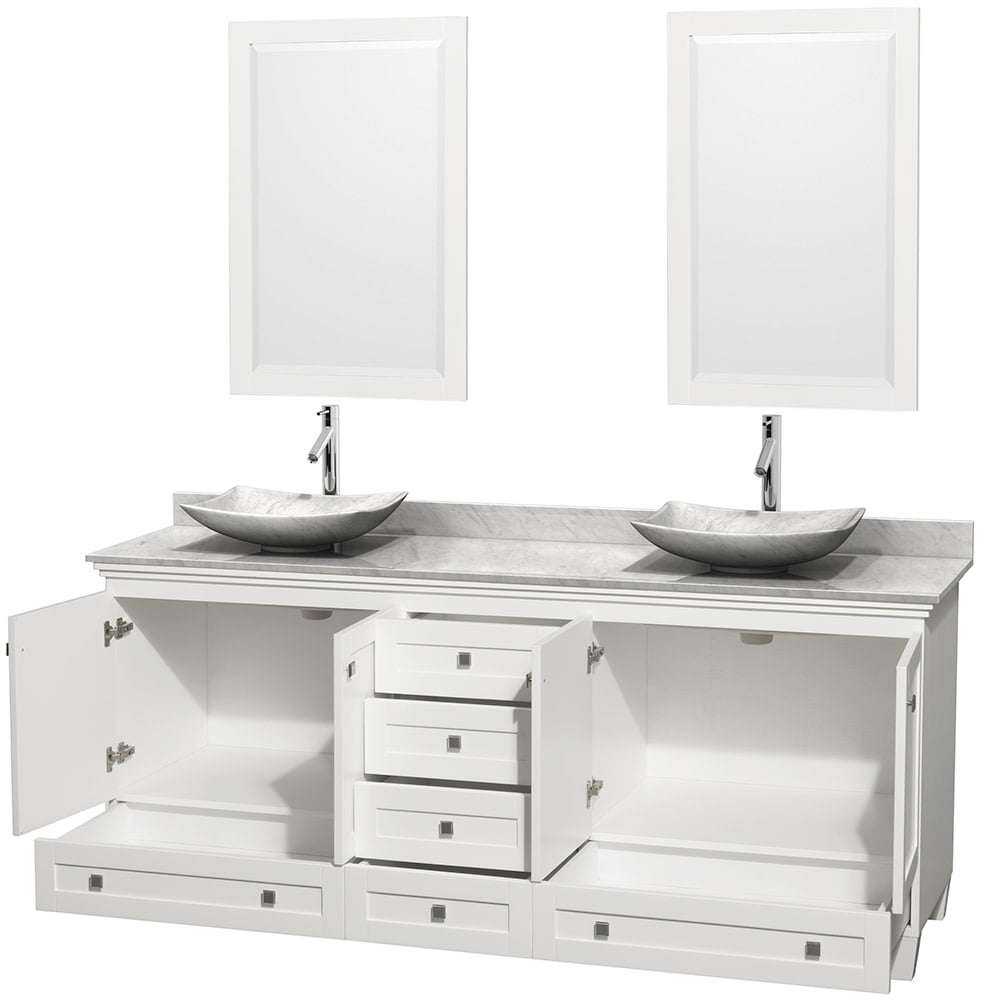White Carrara Marble Top, 80 Inch White Vanity With Top