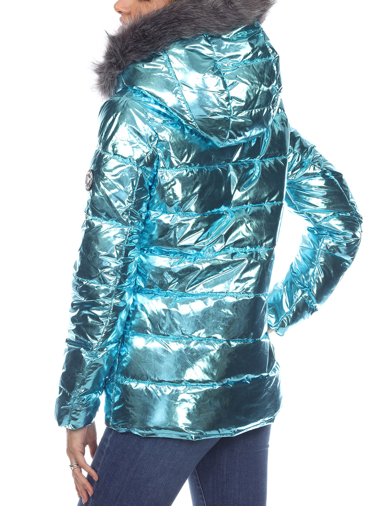 White Mark Women's Metallic Hooded Puffer Coat photo 3