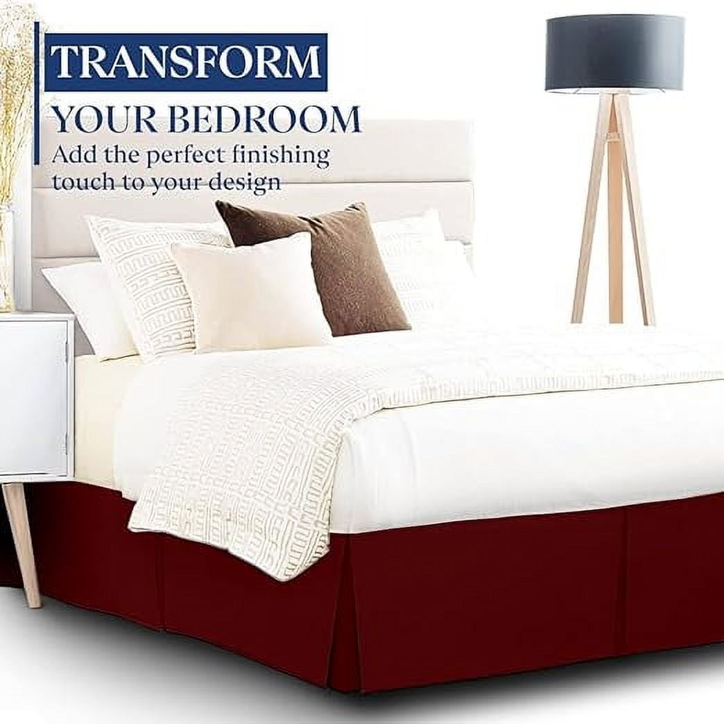Hotel Quality Pleated King Bed Skirt with Split Corners – 12 Inch Tailored Drop Easy Fit - Pleated Dust Ruffle - 100% Microfiber Soft, Wrinkle-Free Box Pleated Bed Skirts - Burgundy.