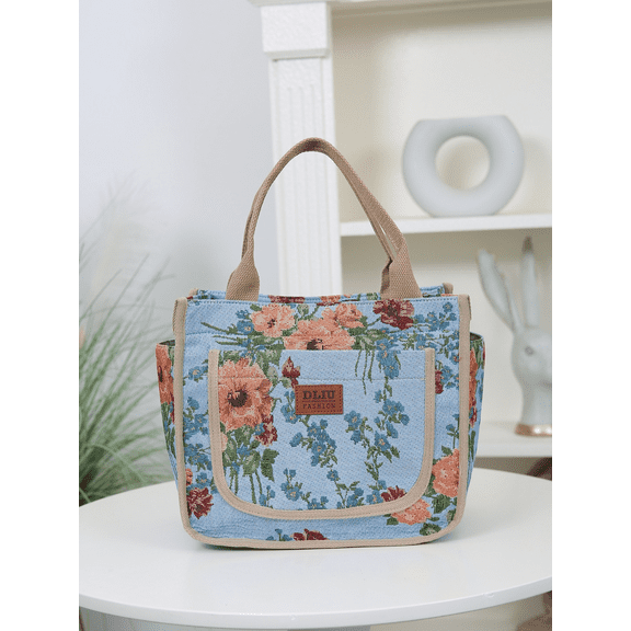 DLIU Checkered pattern Fabric Tote Bag Shopping Bag for Work Daily Portable Lunch Box Storage Bag Handbag