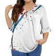 thumbnail image 2 of Plus Size Women's Ruffled Three-Quarter Sleeve V-Neck T-Shirt - Patriotic Print Casual Top for Summer, Date Nights & 4th of July Events ,White 2XL, 2 of 5