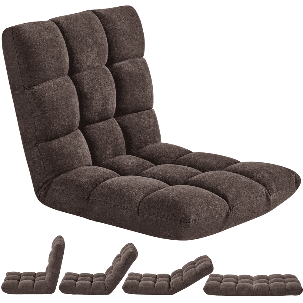 Yaheetech Floor Folding Sofa Chair Sofa Couch with 14 Adjustable Positions, Brown