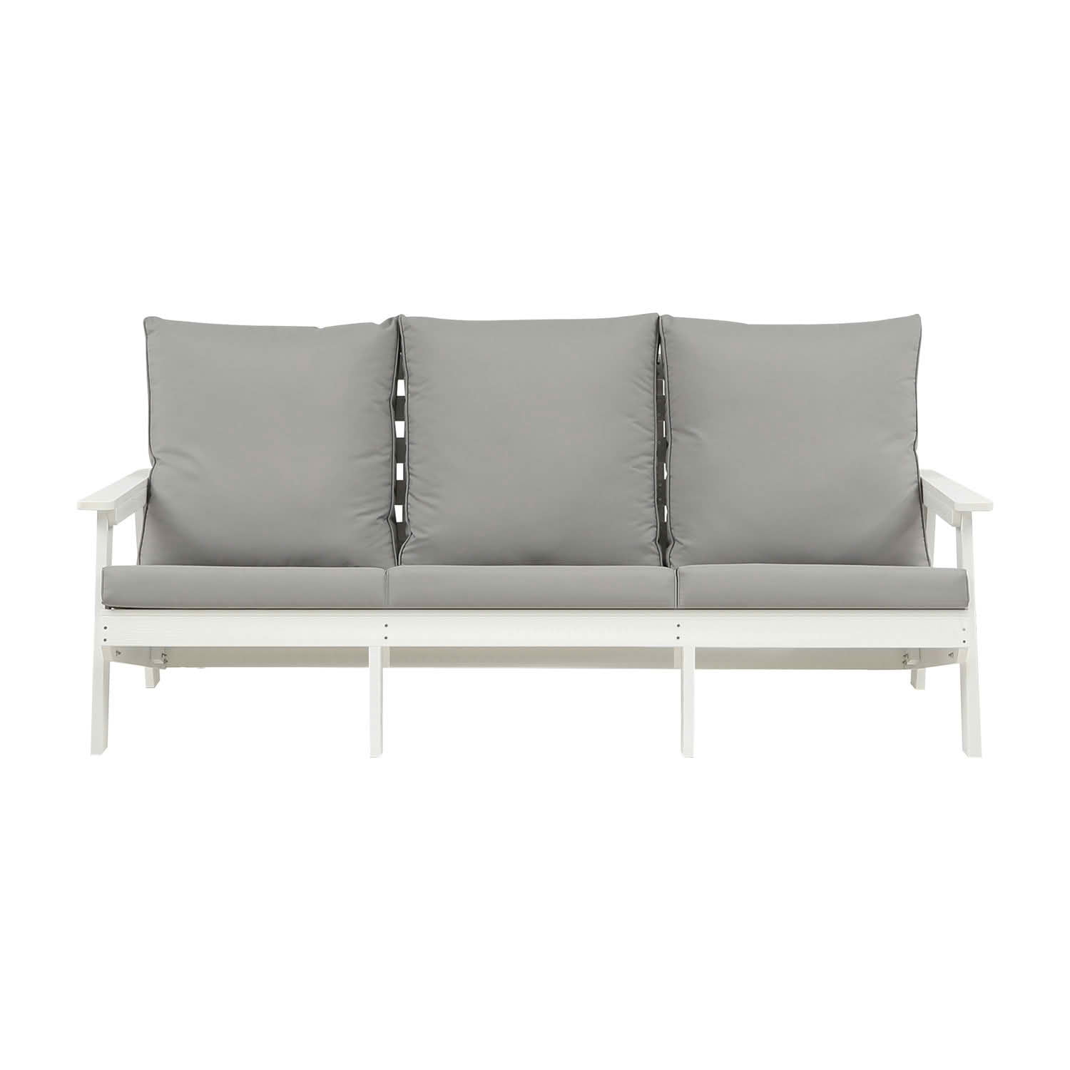MAYEERTY Wood Grain HIPS 3-Seater Outdoor Patio Sofa, All Weather Garden Couch with Soft Cushions for Backyard Pool Terrace