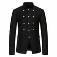 thumbnail image 3 of UVEASISHA Mens Double Breasted Suit Jacket Stand Collar Slim Fit Vintage Wedding Blazers Dressy Casual Long Sleeve Tuxedos Clearance Sales Today,Black,XL, 3 of 9