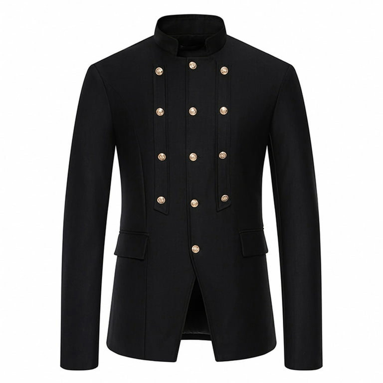 UVEASISHA Mens Double Breasted Suit Jacket Stand Collar Slim Fit