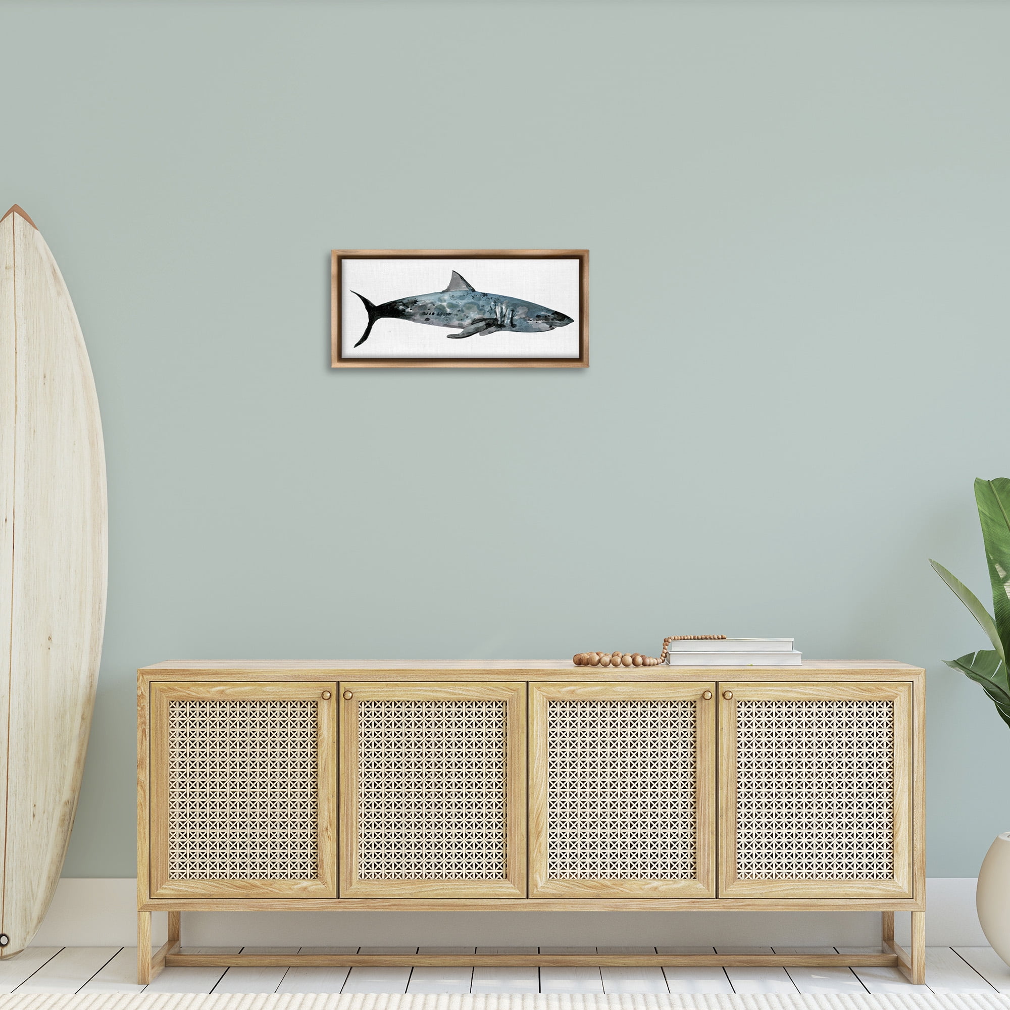 Stupell Industries Watercolor Textured Shark Animals & Insects Painting Brown Floater Framed Canvas Art Print Wall Art, 25 x 11