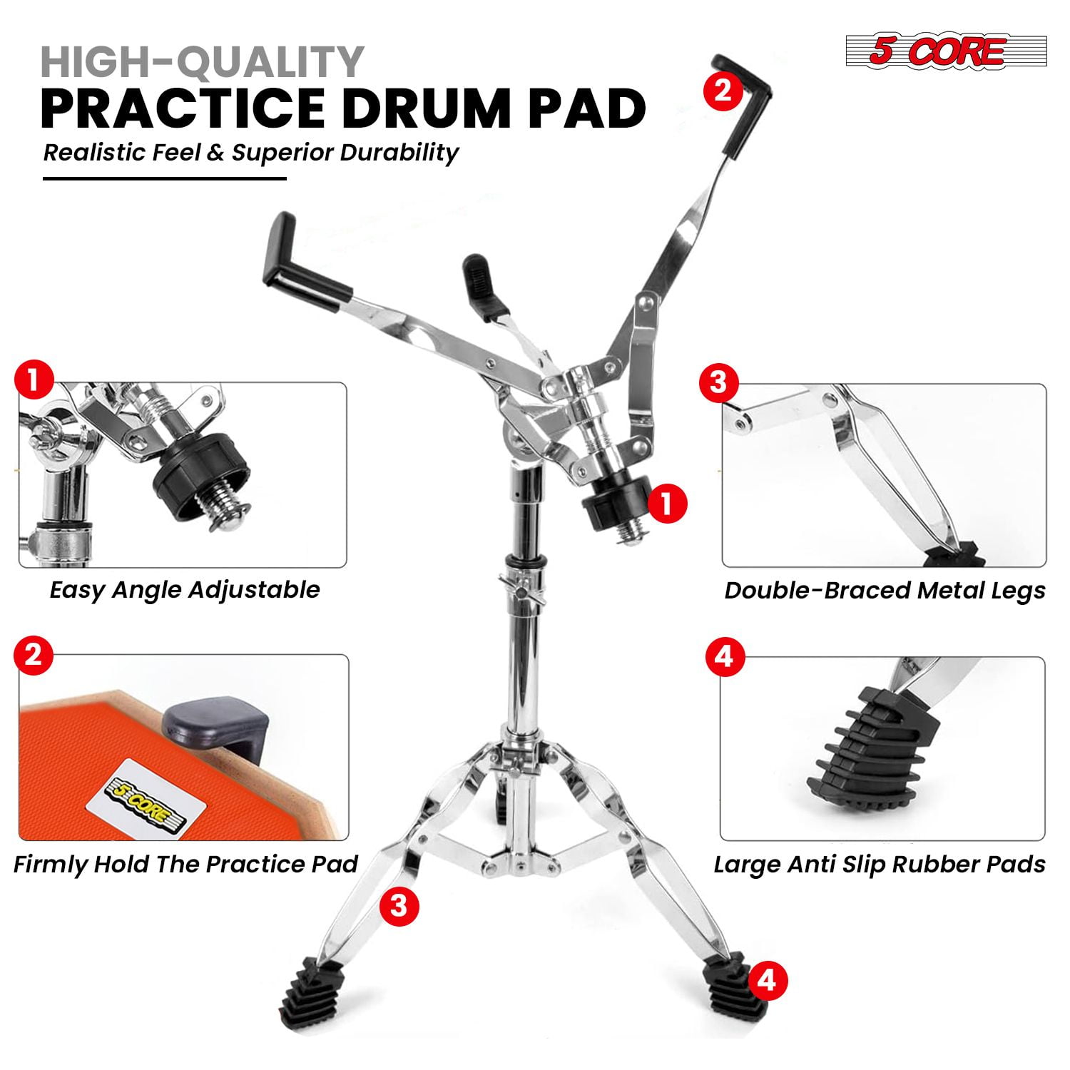Adjustable Drum Throne & Practice Pad Combo – Height-Adjustable Kit with Snare Stand for Kids & Adults