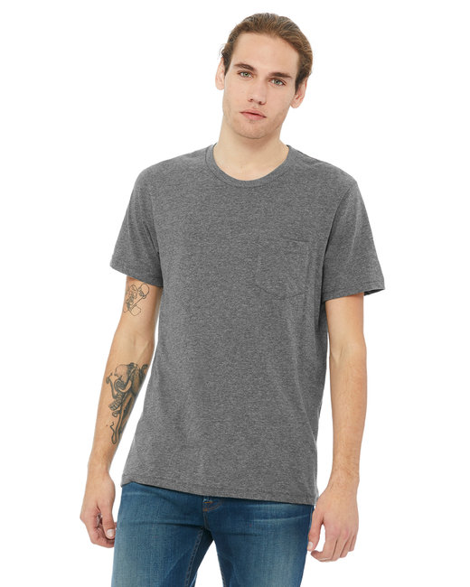 Bella Canvas Men's Fitted Jersey Pocket T-Shirt – Short Sleeve, Crew Neck, Soft Combed Cotton, Dark Grey Heather - View #2